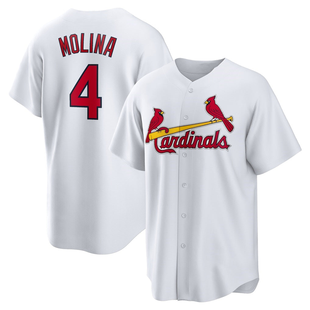 St. Louis Cardinals #4 Yadier Molina White AmberGomez Home Replica Retired Player Jersey