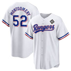 Texas Rangers #52 Jordan Montgomery White AmberGomez 2023 World Series Stitched Jersey