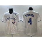 Toronto Blue Jays #4 George Springer White AmberGomez 2025 World Series Home Cool Base Stitched Jersey