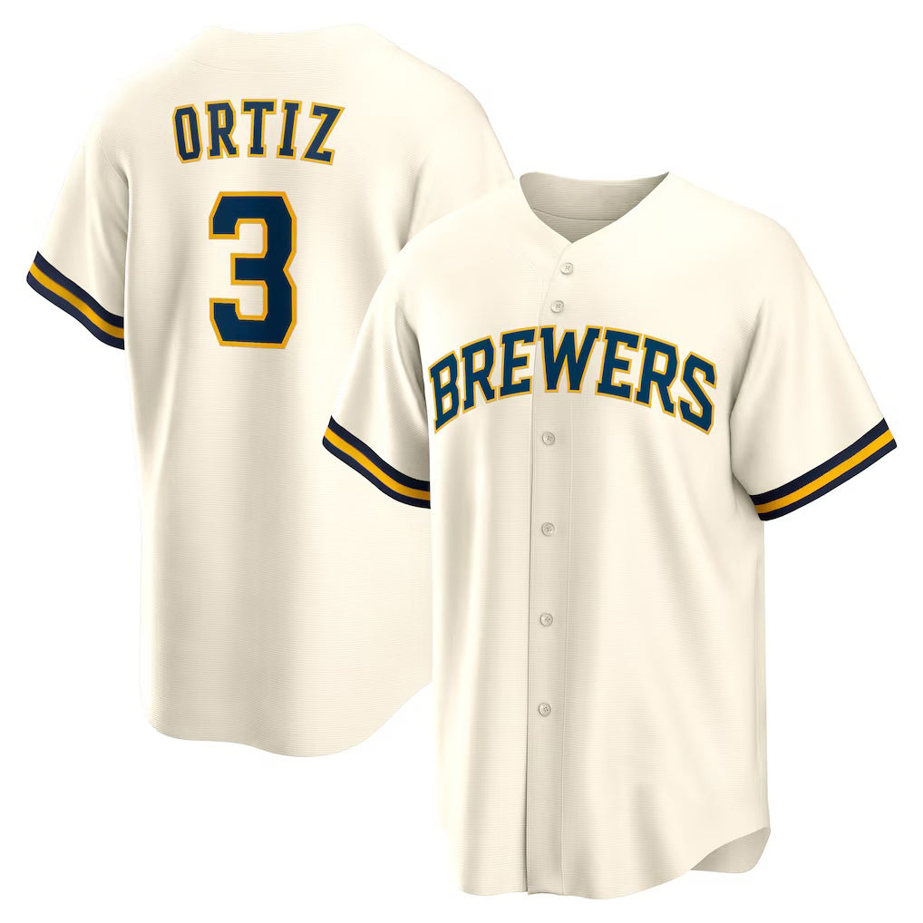 Milwaukee Brewers #3 Joey Ortiz White AmberGomez Home Replica Jersey
