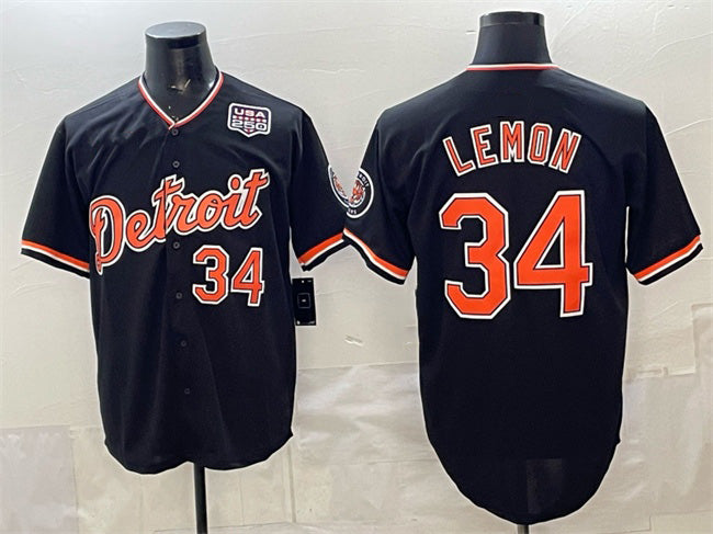 Detroit Tigers #34 Chet Lemon Black AmberGomez 2026 Alternate USA 250' Patch Vapor Premier Limited Stitched Jersey