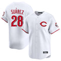 Cincinnati Reds #28 Eugenio Su¨¢rez Player White AmberGomez Limited Home Stitched Jerseys