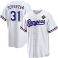 Texas Rangers #31 Max Scherzer 2023 White AmberGomez World Series Stitched Jersey