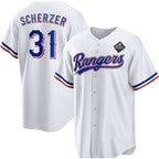 Texas Rangers #31 Max Scherzer 2023 White AmberGomez World Series Stitched Jersey