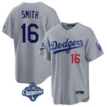 Los Angeles Dodgers #16 Will Smith Player Gray AmberGomez World Series Meet Game Home Stitched Jerseys
