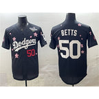Los Angeles Dodgers #50 Mookie Betts Black AmberGomez 2025 World Series Patch Tokyo Series Limited Stitched Jersey