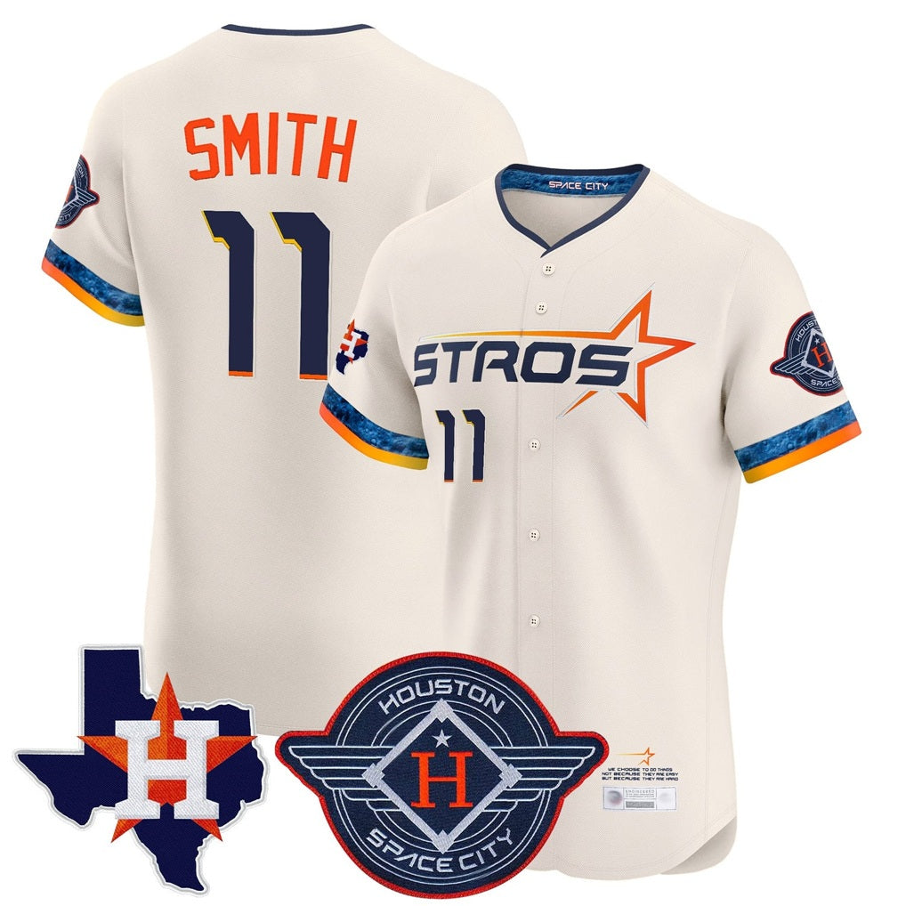 Houston Astros #11 Cam Smith Player Cream AmberGomez City Connect Texas Patch Vapor Premier Limited Elite Home Stitched Jerseys