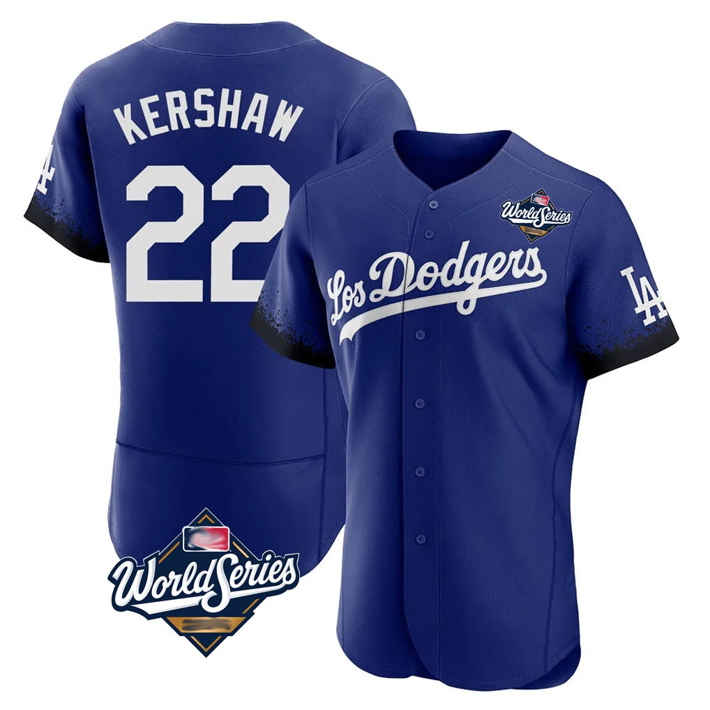 Los Angeles Dodgers #22 Clayton Kershaw Player Royal AmberGomez World Series City Connect Elite Home Stitched Jerseys