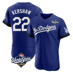Los Angeles Dodgers #22 Clayton Kershaw Player Royal AmberGomez World Series City Connect Elite Home Stitched Jerseys