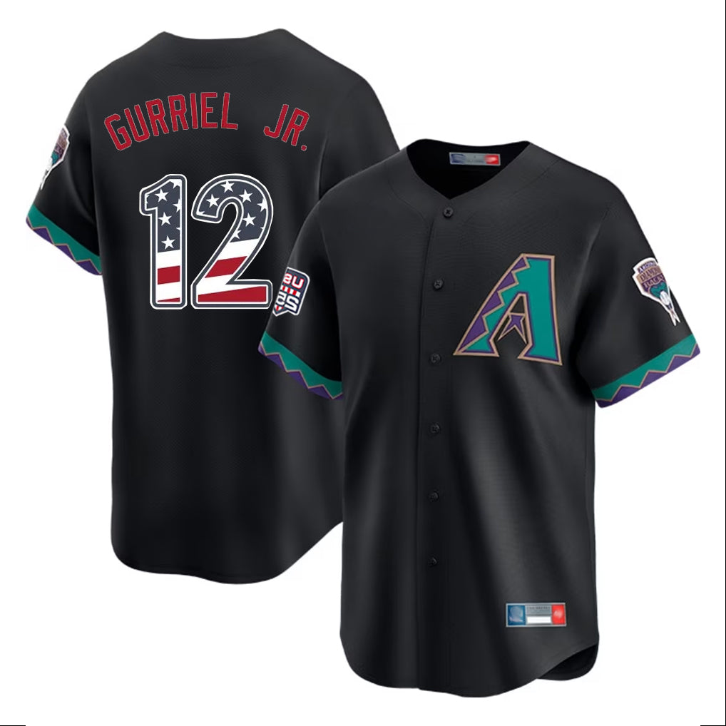 Arizona Diamondbacks #12 Lourdes Gurriel Jr Player Black AmberGomez USA 250 Fourth of July Home Game Stitched Jerseys