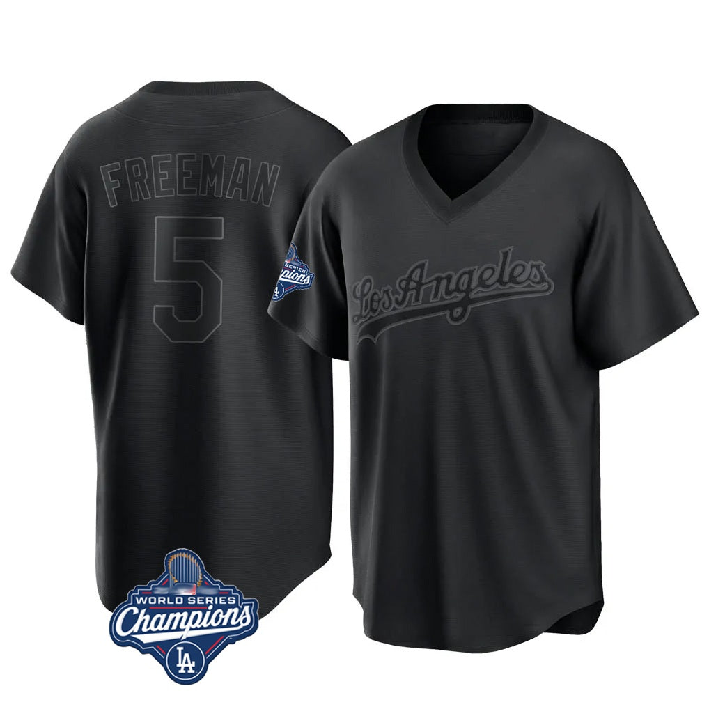 Los Angeles Dodgers #5 Freddie Freeman Player Black AmberGomez World Series Meet Pitch Fashion T-shirt Stitched Jerseys