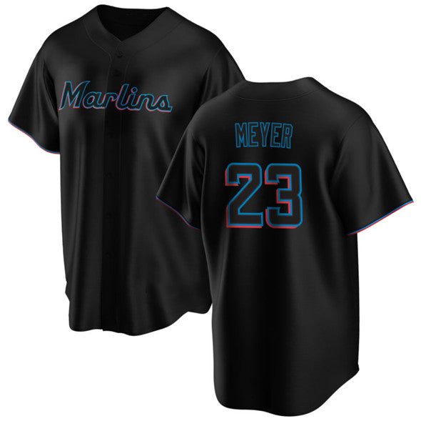 Miami Marlins #23 Max Meyer Black AmberGomez Cool Base Stitched Jersey