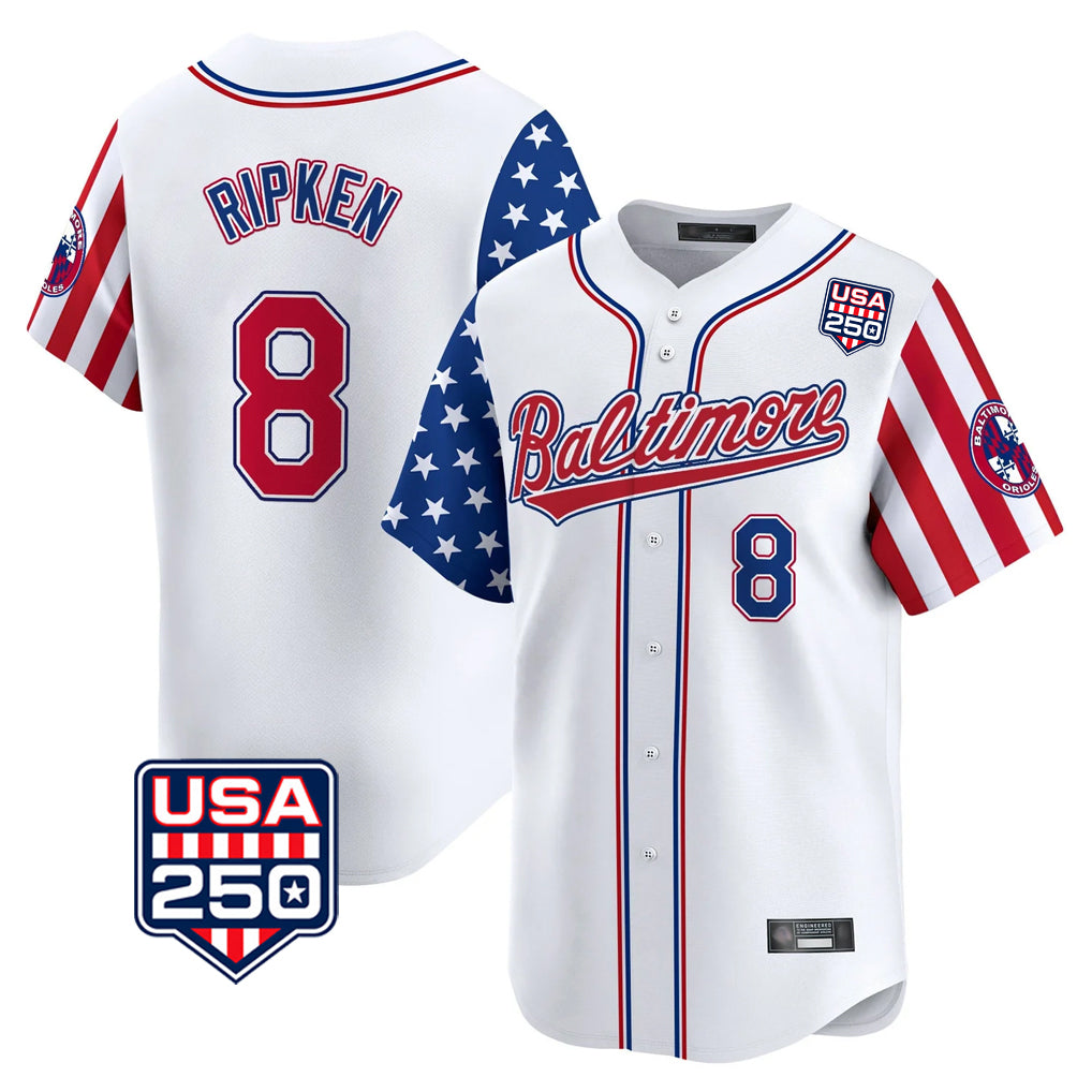 Baltimore Orioles #8 Cal Ripken Player White AmberGomez USA 250 Independence Day Vapor Premier Limited Home Game Stitched Jerseys