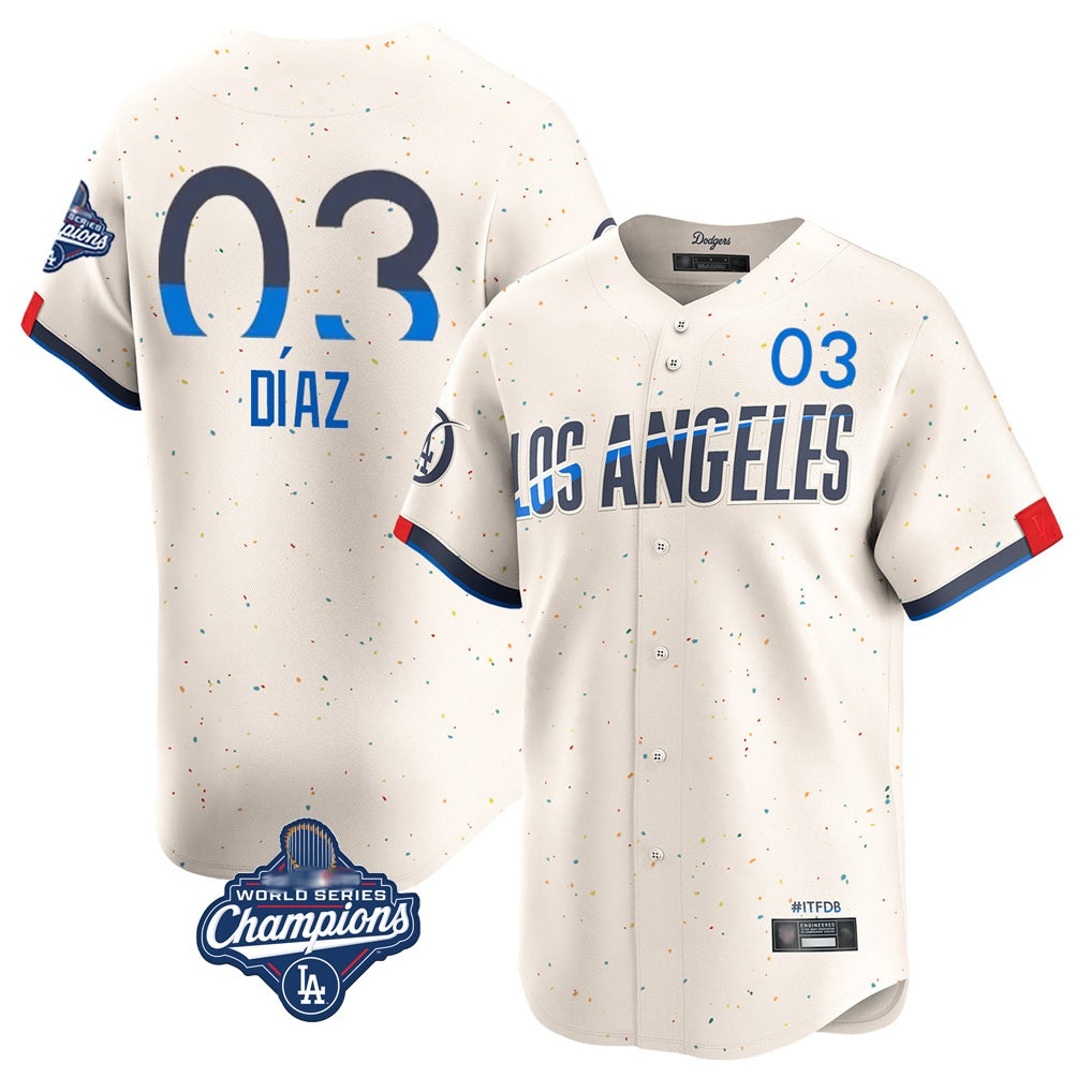 Los Angeles Dodgers #3 Edwin D¨ªaz Player Cream AmberGomez World Series Meet City Connect Limited Home Stitched Jerseys