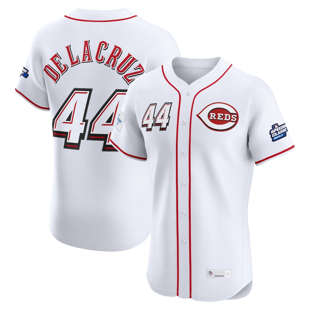 Cincinnati Reds #44 Elly De La Cruz Player White AmberGomez Speedway Classic Limited Elite Home Stitched Jerseys