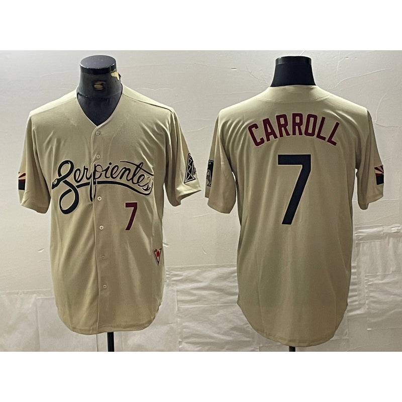 Arizona Diamondbacks #7 Corbin Carroll Number 2021 Gold AmberGomez City Connect Cool Base Stitched Jerseys