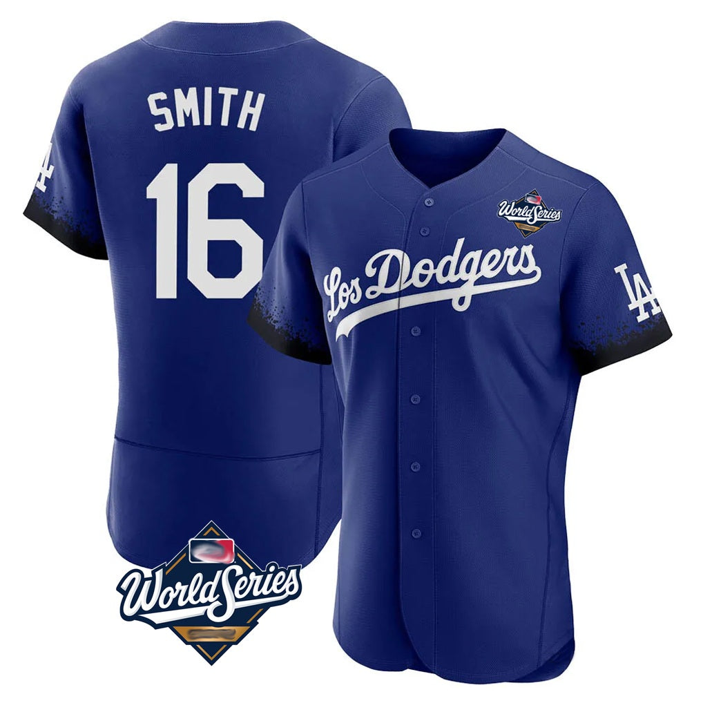 Los Angeles Dodgers #16 Will Smith Player Royal AmberGomez World Series City Connect Elite Home Stitched Jerseys