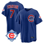 Chicago Cubs #7 Dansby Swanson Player Royal AmberGomez 150th Anniversary Home Game Stitched Jerseys