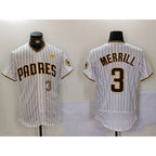 San Diego Padres #3 Jackson Merrill White AmberGomez With PS Patch Stitched Flex Base Jerseys