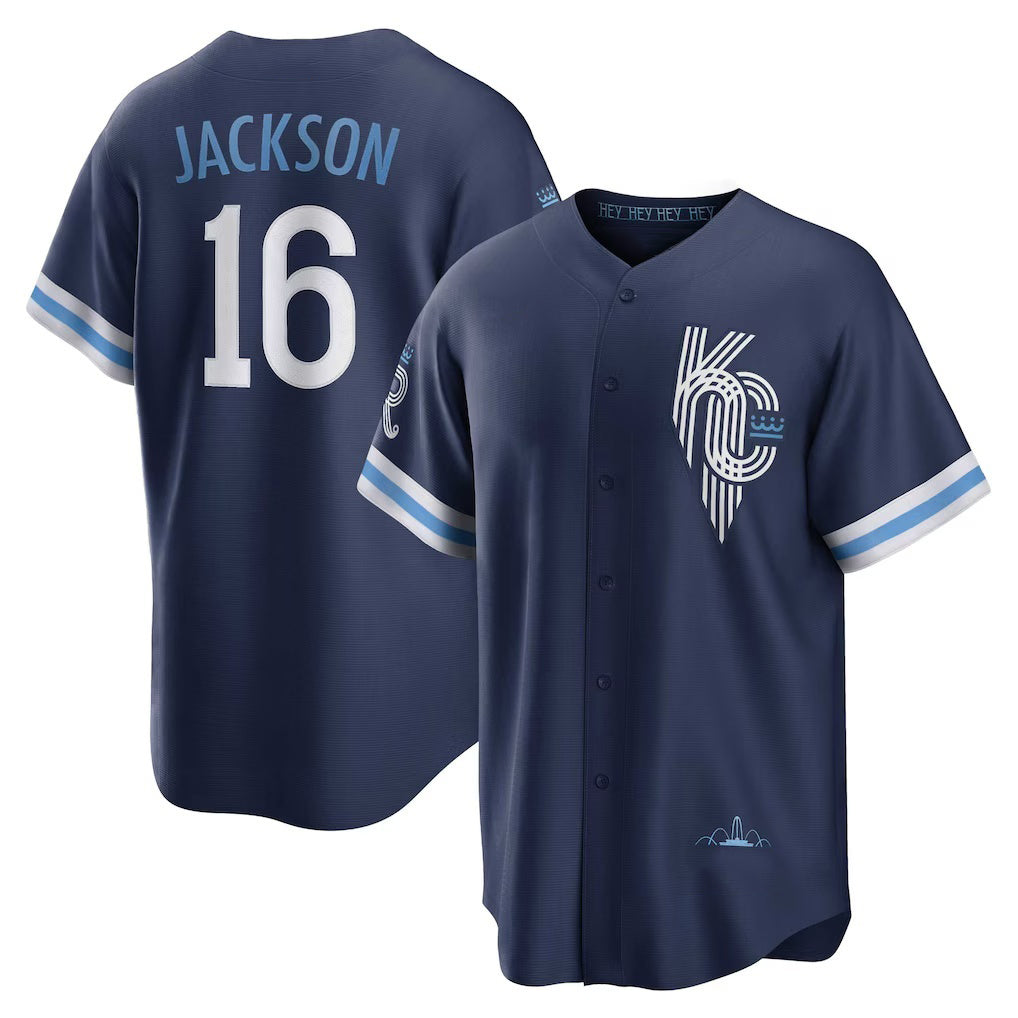 Kansas City Royals #16 Bo Jackson Navy AmberGomez City Connect Replica Player Jersey