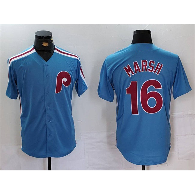 Philadelphia Phillies #16 Brandon Marsh Blue AmberGomez Cool Base Stitched Jersey