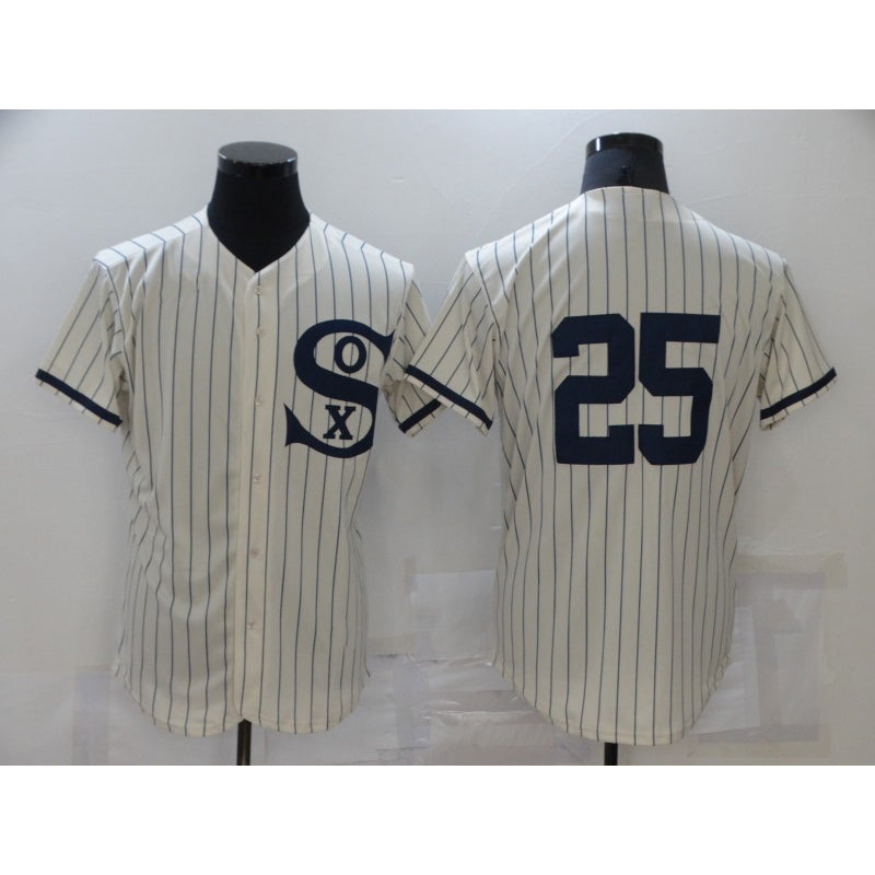 Chicago White Sox #25 Andrew Vaughn 2021 Cream Navy AmberGomez Field of Dreams Flex Base Stitched Jersey