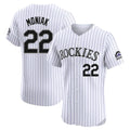 Colorado Rockies #22 Mickey Moniak Player White AmberGomez Limited Elite Home Stitched Jerseys