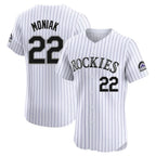 Colorado Rockies #22 Mickey Moniak Player White AmberGomez Limited Elite Home Stitched Jerseys
