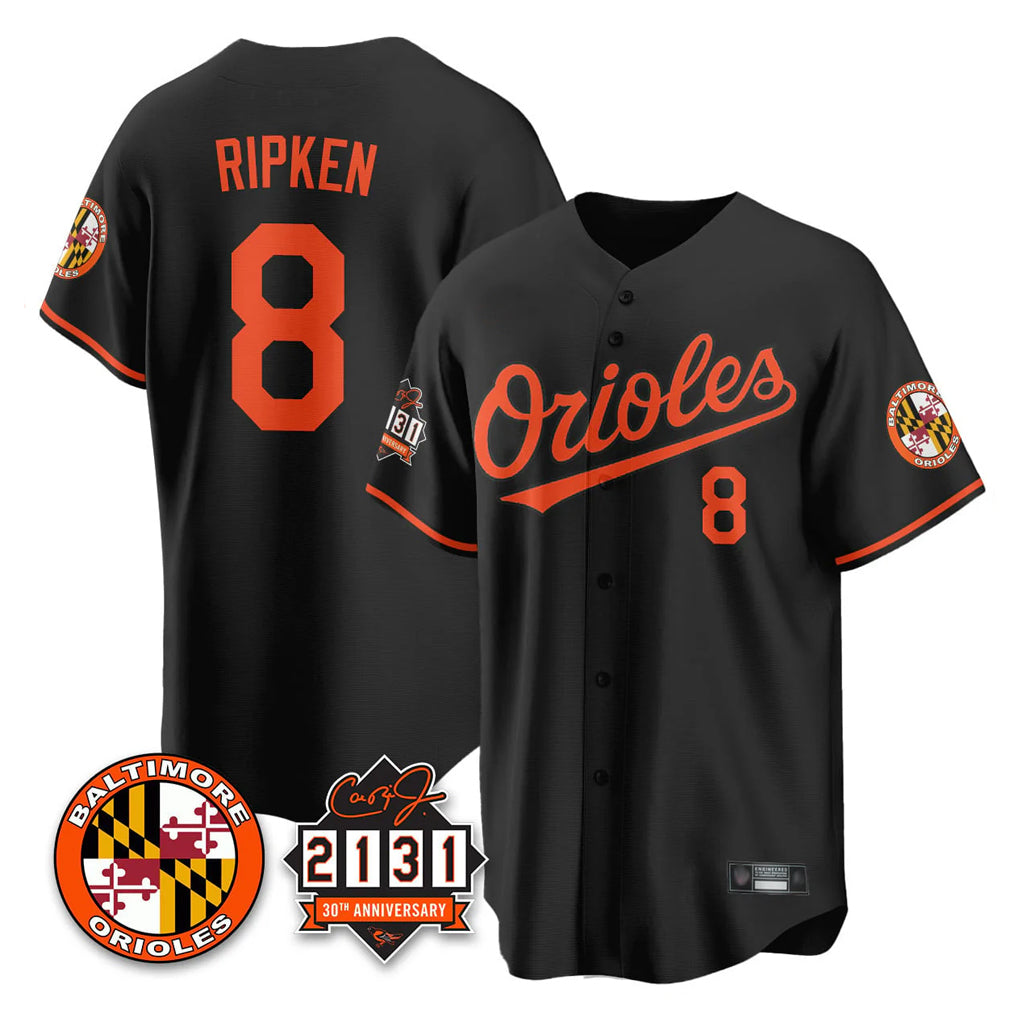 Baltimore Orioles #8 Cal Ripken Player Black AmberGomez 30th Anniversary of 2131 Home Game Stitched Jerseys