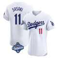 Los Angeles Dodgers #11 Roki Sasaki Player White AmberGomez World Series Meet Limited Elite Home Stitched Jerseys