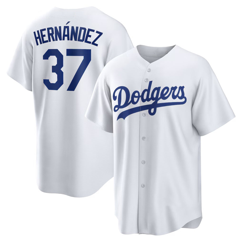 Los Angeles Dodgers #37 Teoscar Hernandez White AmberGomez Home Replica Jersey