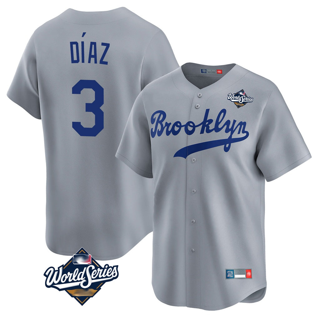 Los Angeles Dodgers #3 Edwin D¨ªaz Player Gray AmberGomez World Series Game Limited Home Stitched Jerseys