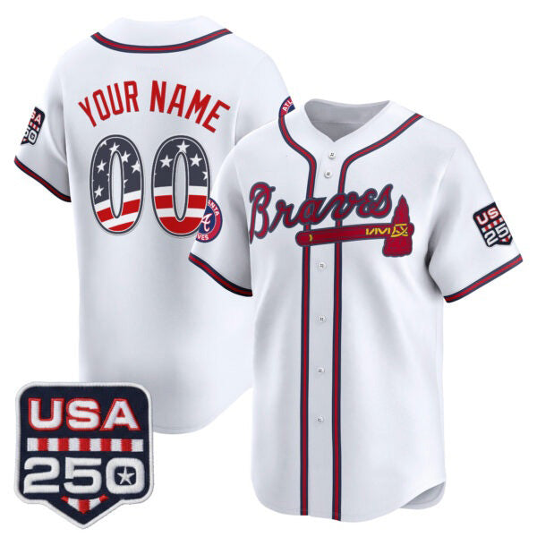 Custom Atlanta Braves White AmberGomez USA 250 Fourth of July Vapor Premier Limited Jersey ¨C All Stitched