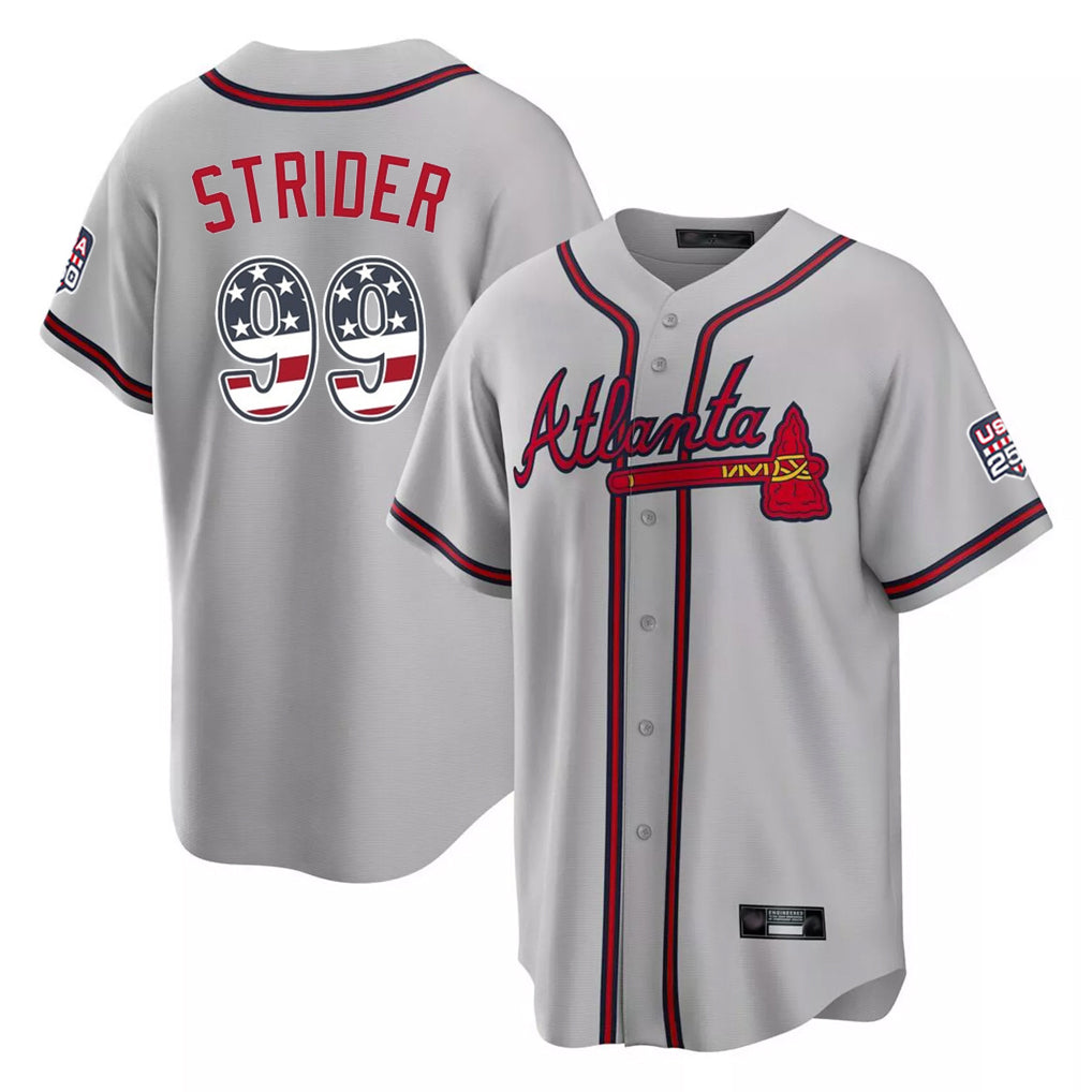 Atlanta Braves #99 Spencer Strider Player Gray AmberGomez USA 250 Fourth Of July Limited Home Game Stitched Jerseys