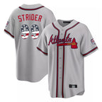 Atlanta Braves #99 Spencer Strider Player Gray AmberGomez USA 250 Fourth Of July Limited Home Game Stitched Jerseys