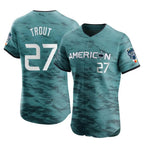 Los Angeles Angels #27 Mike Trout Player Teal AmberGomez Elite American League Game Vapor Premier All-Star Stitched Jerseys