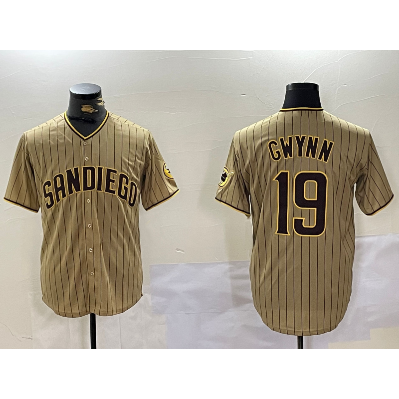 San Diego Padres #19 Tony Gwynn Khaki AmberGomez Team Logo Cool Base Jersey 2