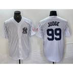 New York Yankees #99 Aaron Judge Name White AmberGomez With Patch 2024 Cool Base Stitched Jersey