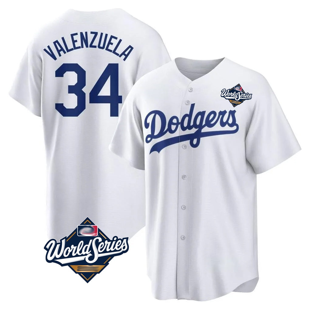 Los Angeles Dodgers #34 Fernando Valenzuela Player White AmberGomez World Series Game Home Stitched Jerseys