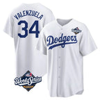 Los Angeles Dodgers #34 Fernando Valenzuela Player White AmberGomez World Series Game Home Stitched Jerseys