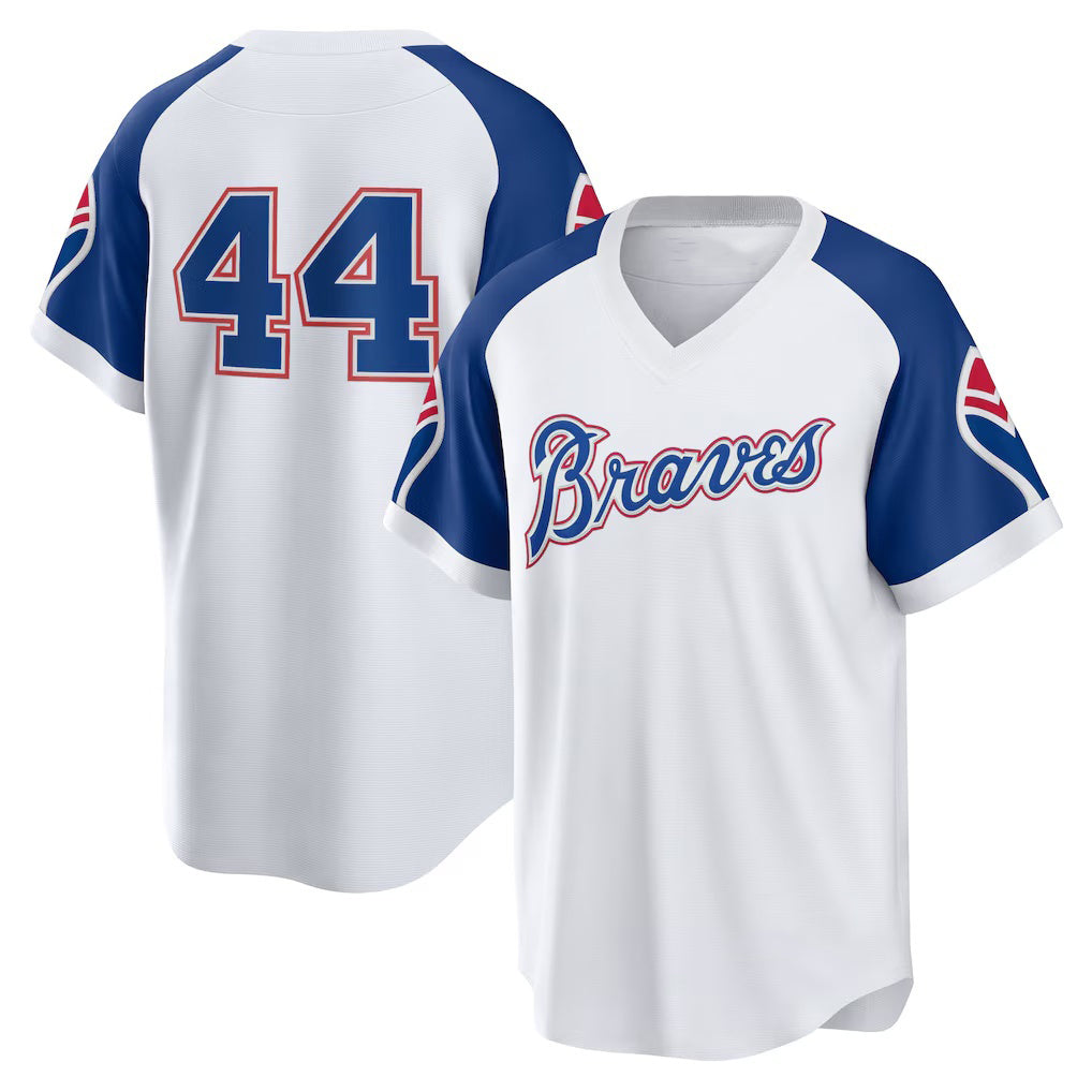 Atlanta Braves #44 Hank Aaron White AmberGomez Home Cooperstown Collection Player Jersey
