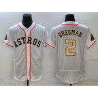 Houston Astros #2 Alex Bregman 2023 White Gold AmberGomez World Serise Champions Patch Flex Base Stitched Jersey