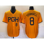 Pittsburgh Pirates #8 Willie Stargell Number Gold AmberGomez 2023 City Connect Stitched Jersey 2