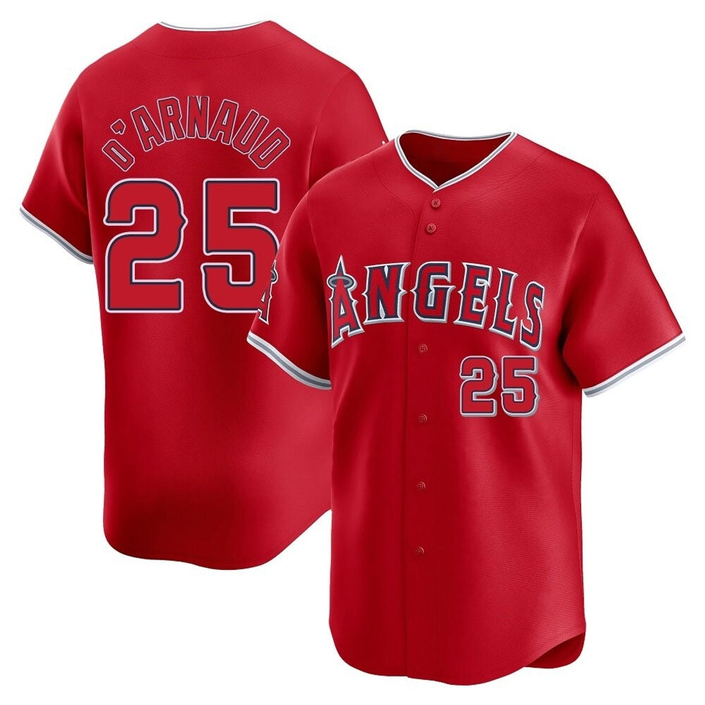 Los Angeles Angels #25 Travis d'Arnaud Player Red AmberGomez Home Limited Stitched Jerseys