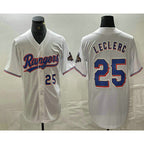 Texas Rangers #25 Jose Leclerc Number White AmberGomez 2024 Gold Collection Limited Cool Base Jerseys