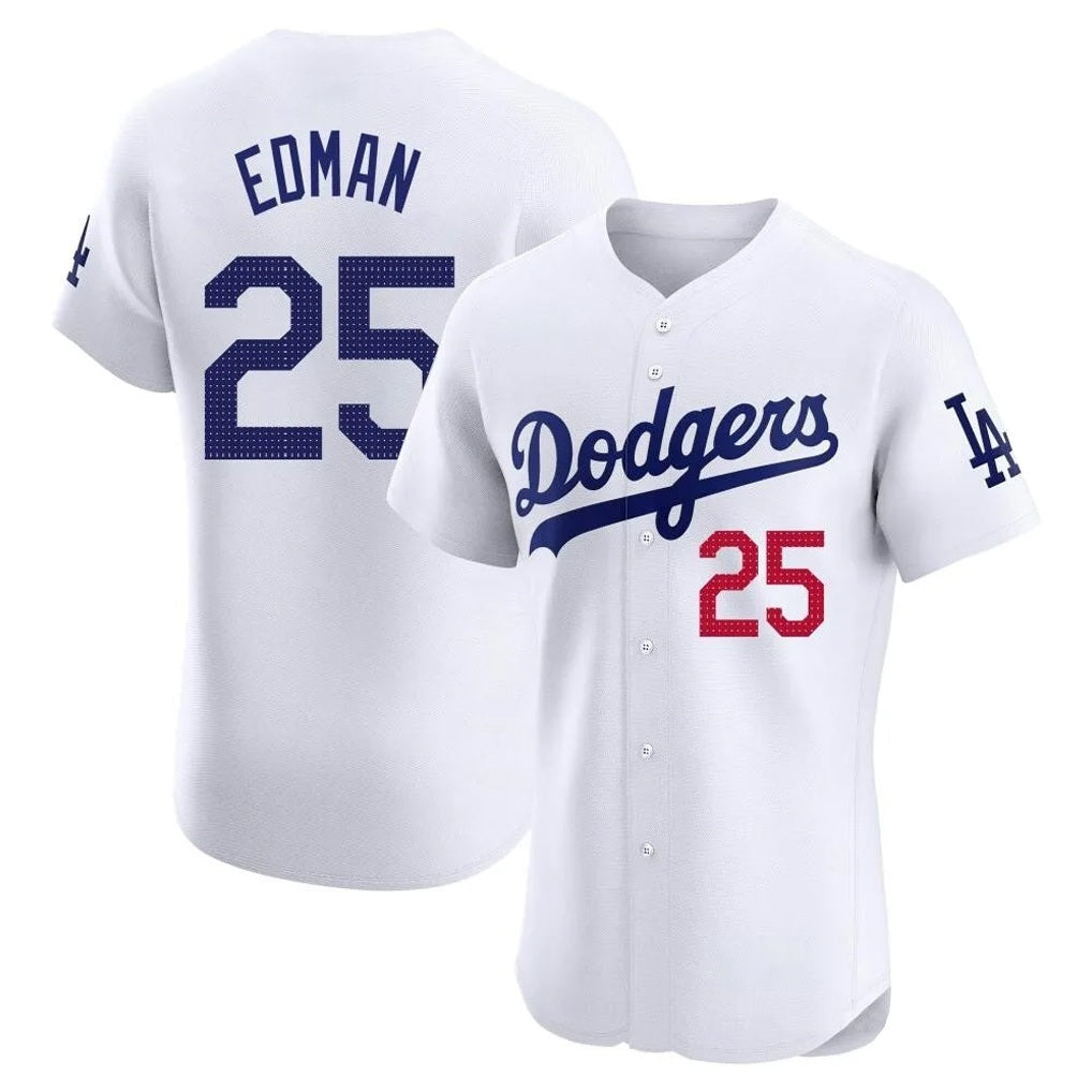 Los Angeles Dodgers #25 Tommy Edman Player Gold White AmberGomez Limited Elite Home Stitched Jerseys