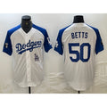 Los Angeles Dodgers #50 Mookie Betts White AmberGomez Blue Fashion Stitched Cool Base Limited Jersey 2