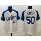 Los Angeles Dodgers #50 Mookie Betts White AmberGomez Blue Fashion Stitched Cool Base Limited Jersey 2