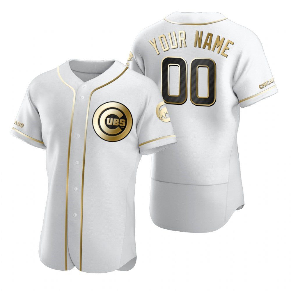 Custom Chicago Cubs White AmberGomez Stitched Flex Base Golden Edition Jersey