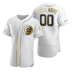 Custom Chicago Cubs White AmberGomez Stitched Flex Base Golden Edition Jersey